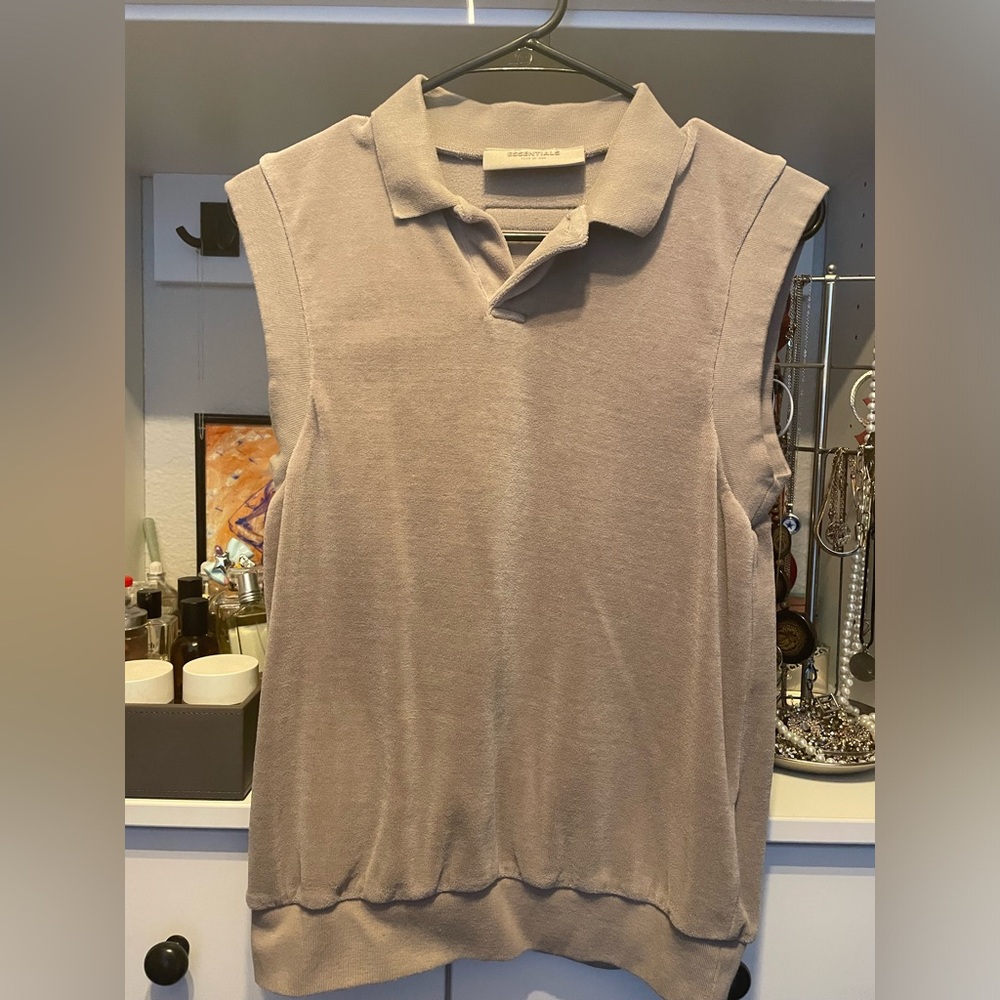 Fear of God Essentials Sleeveless Velour Polo Top XSmall Grey
